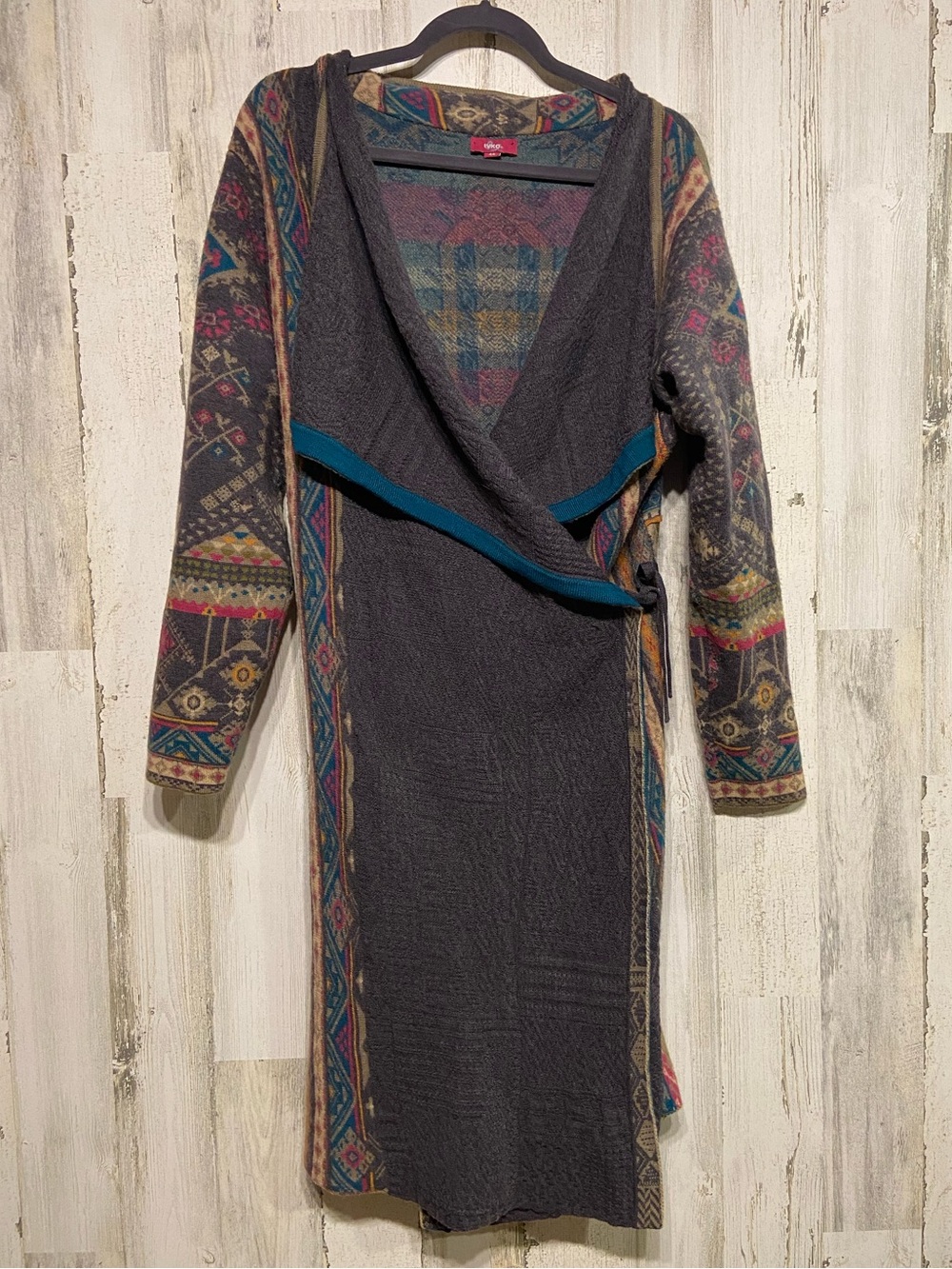 IVKO Grey Colorful Wool Tie Wrap Cardigan Sweater 44